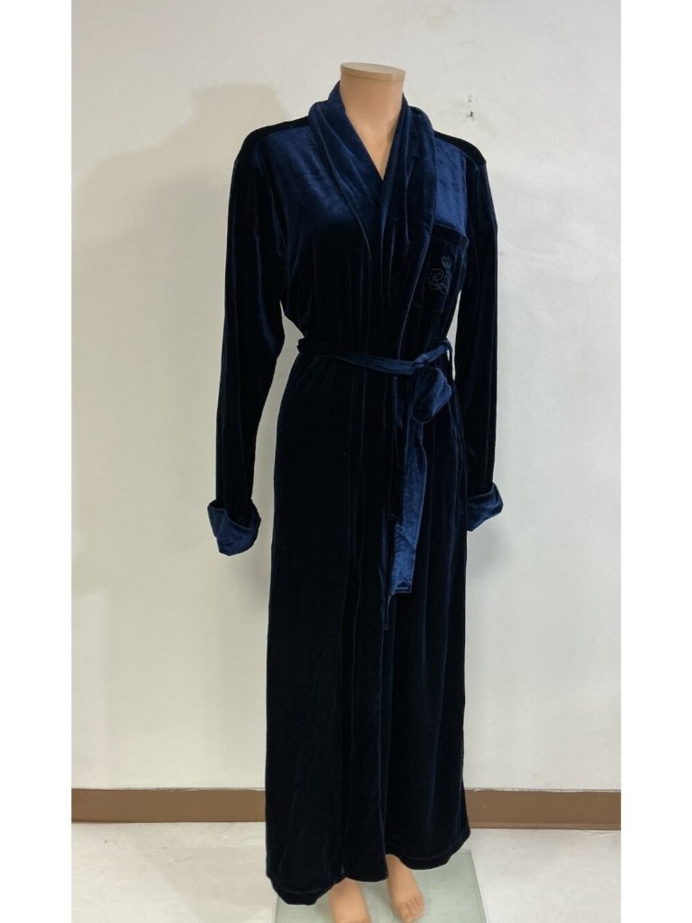 Ralph Lauren Blue Velvet Robe Black Label Crested Womens Medium